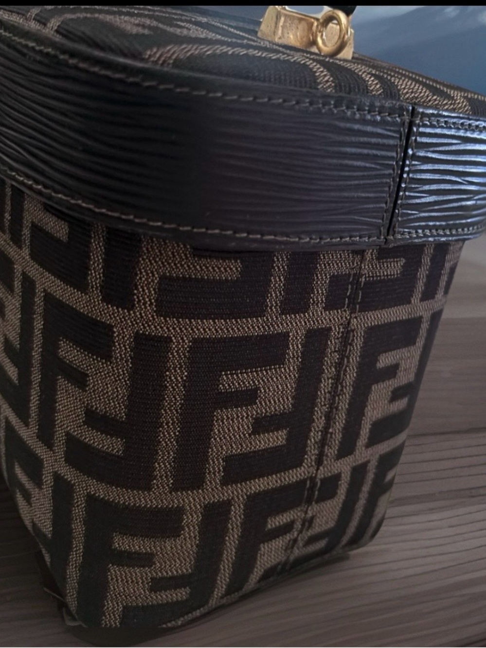 Fendi Zucca Canvas/Leather 2 way Vanity Bag Brown/Black Top Handle COA Dust Bag - Picture 10 of 15